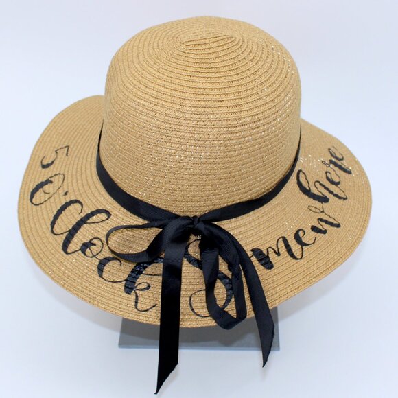 Accessories - Women Floppy Sun Hat with Wide Brim '5 o'Clock Somewhere'